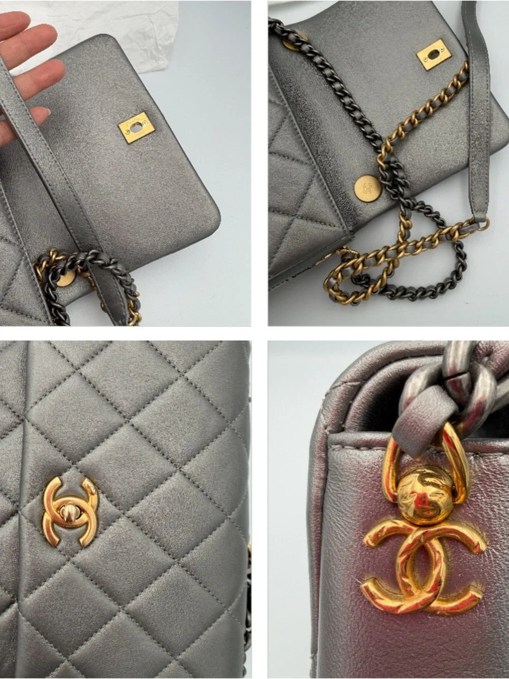50% Off Retail CHANEL Mini Side Note Flap  W/ Handle Gray Chip 21B (ks2290as) - Picture 7 of 16